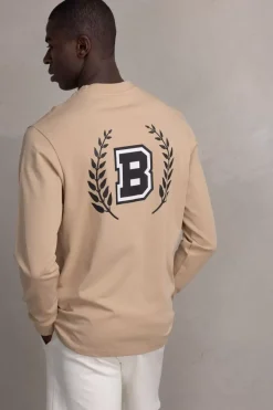 Heren BALR. T-Shirts*Franck Relaxed B Crest Longsleeve Irish Cream